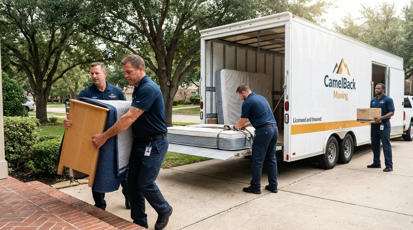 Crew loading residential truck for cross-state move from Pasadena, CA