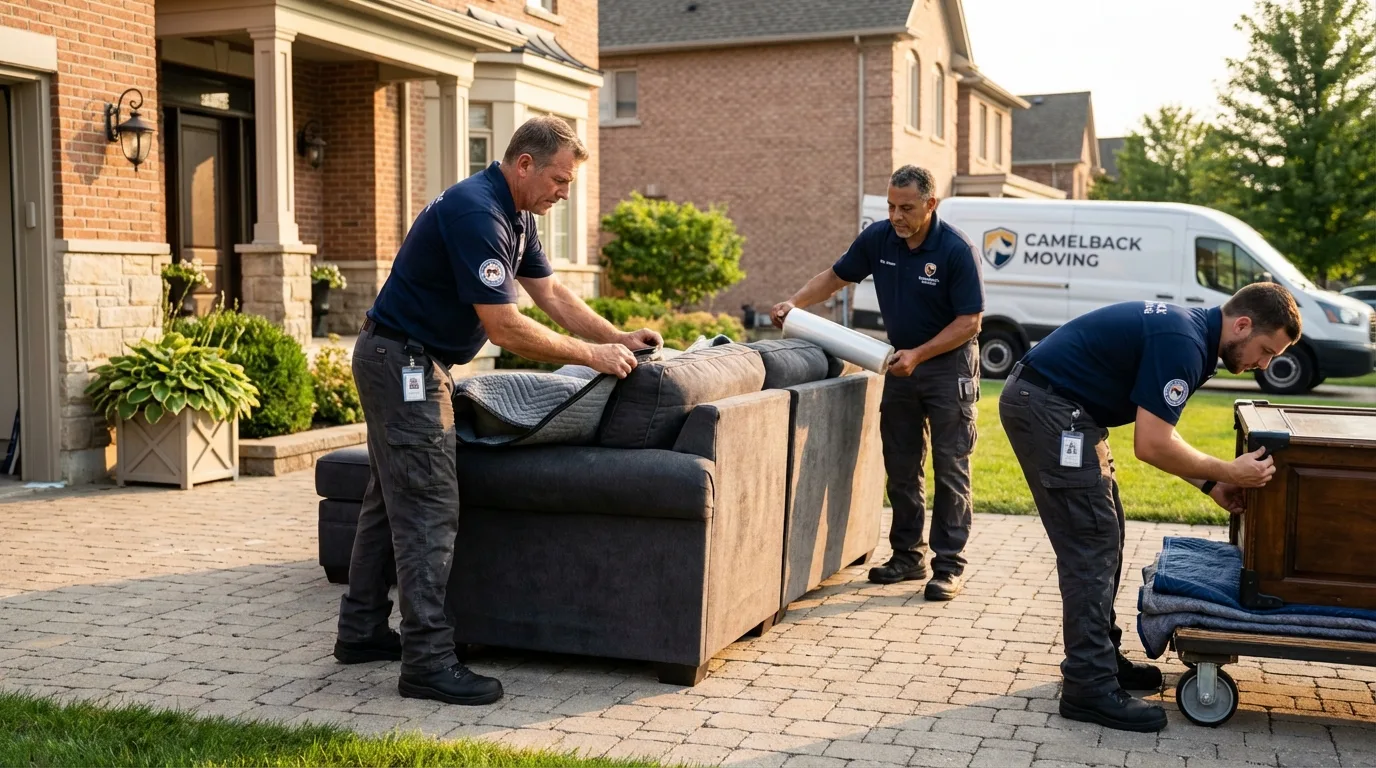 Large estate moving crew wrapping furniture in Pasadena, CA